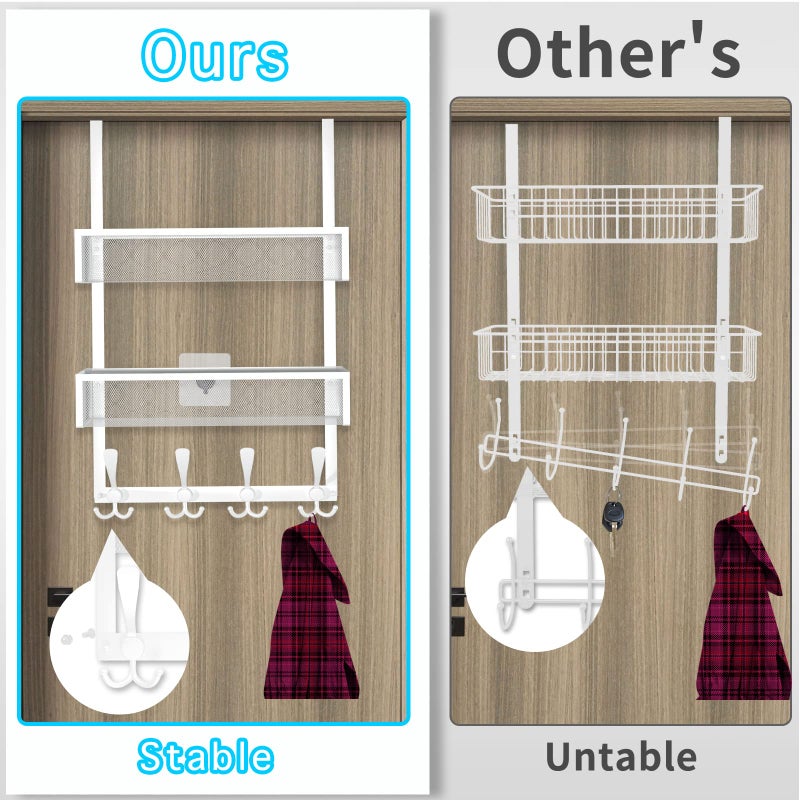 Kaiferty Over The Door Hooks Organizer Coat Rack with 12 Hooks and 2 Mesh Baskets Back of Door Storage Organizer for Bathroom Bedroom Kitchen Office(White) - Image 2